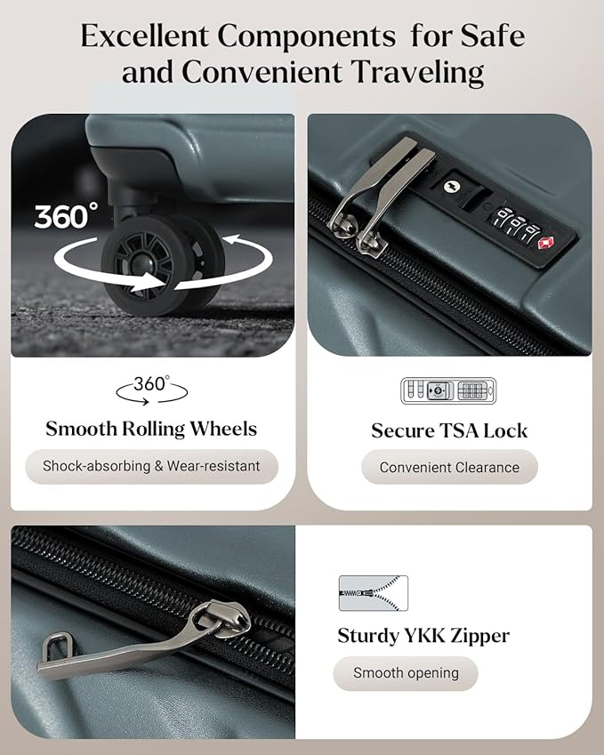 Checked Luggage, 28 Inch Luggage with Spinner Wheels, Large Suitcase with Lightweight PC Hard Shell, Aluminum Frame, Top Opening, YKK Zipper, TSA Lock (Dark Green, 1PC)