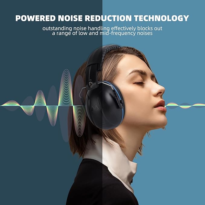 Noise Cancelling Ear muffs for Shooting Ear Protection, SNR 35dB Noise Reduction Headphones for Adult Kids Autism, Adjustable Sound Proof Hearing Protection for Shooting Mowing (Blue & White)