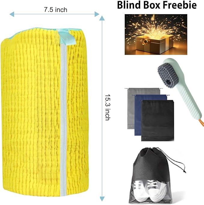 2Pcs Shoe Washing Machine Bag, Durable Laundry Shoe Bag for Washing Machine, Fluffy Fibers 360° Cleaning, Includes Liquid Shoe Brush & Travel Dust Bag, Ideal for Sneakers & Gym Shoes (yellow)