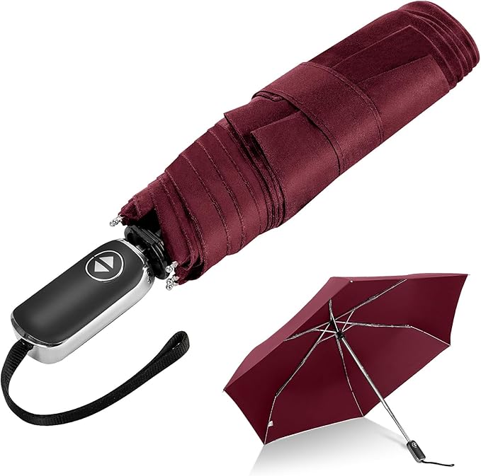 LEAGERA Compact Travel Umbrella for Purse - Flat Handle, Waterproof for Light Rain