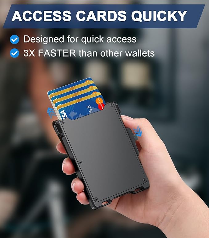 Wallet for Men, Minimalist Slim Mens Wallet with Money Clip, RFID Blocking Smart Pop Up Card Wallet with ID Window, Compact Bifold Wallet,Metal Aluminum Credit Card Holder