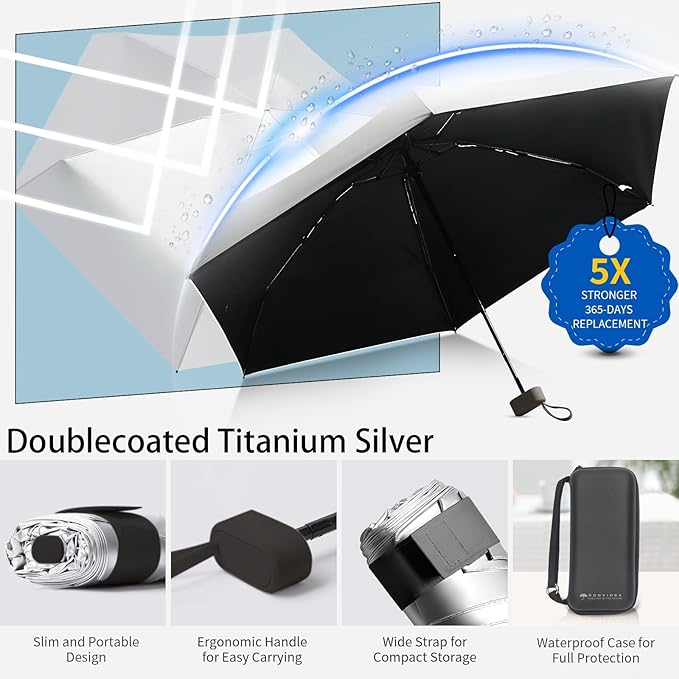 Compact Mini Windproof Travel Umbrella-UPF 50+ Sun & Rain Protection, Small Folding Design Fits in Pocket or Purse, Lightweight Portable with Case for Women, Men & Kids