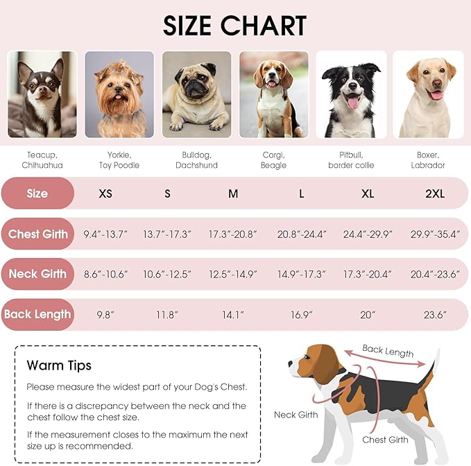 Queenmore Dog Winter Coat - Fleece Puffer Dog Down Vest, Cold Weather Pet Jacket for Small, Medium and Large Dogs (Light Pink, XS)