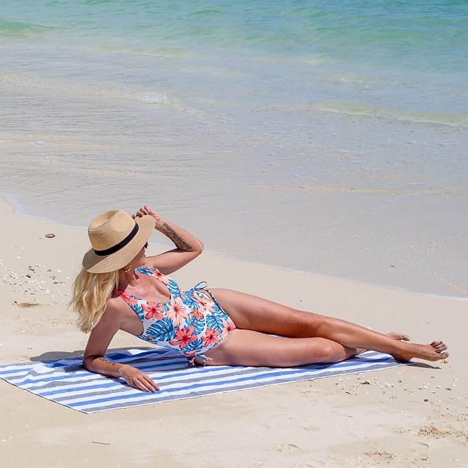 Arkwright Cabo Cabana Stripe Beach Towel Bulk - Case of 24 - Large Soft Quick Dry Cotton Terry Towels for Pool, Swim, and Hot Tub, Oversized 30 x 70 in, Cornflower Blue/Grey
