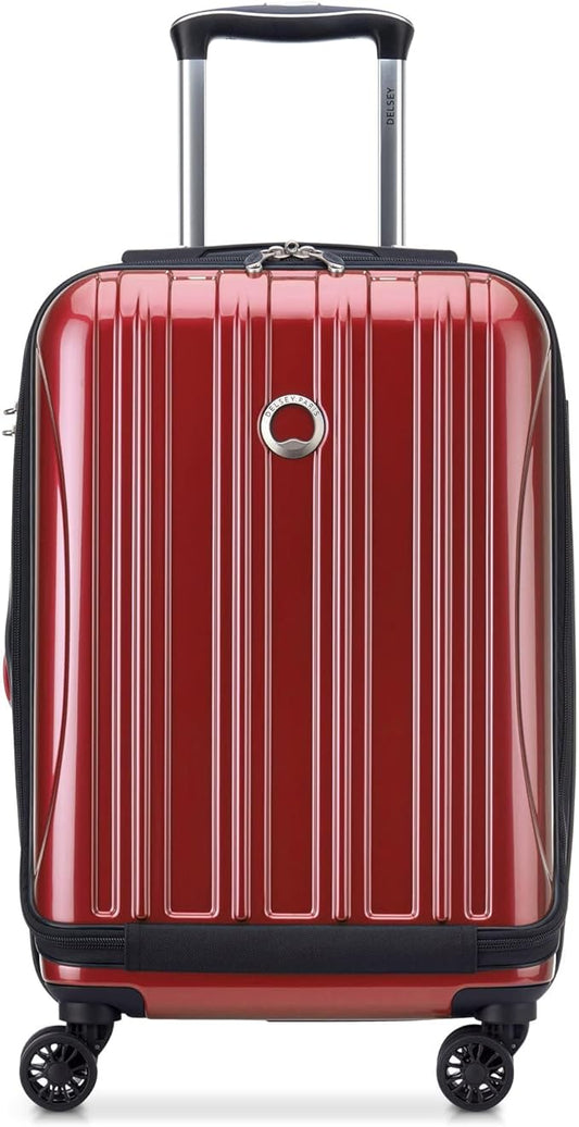 Delsey Luggage Helium Aero, International Carry On Luggage, 19", Front Pocket Hard Case Spinner Suitcase, Brick Red