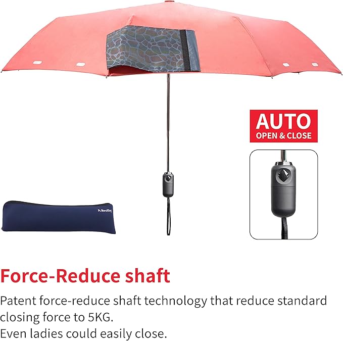 A.Brolly Umbrella - This Light Weight Travel Umbrella has a Strong Steel Shaft and 8 Ribs of Aluminum + Fiberglass construction for Added Flexibility Under the Wind - And it Looks Great!