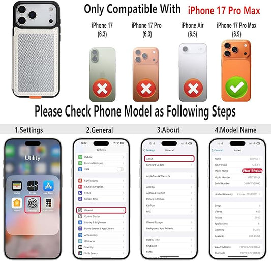 GUERNICA for iPhone 17 Pro Max (6.9") Case Wallet with Card Holder, RFID Blocking Leather Protection, Shockproof Women Men Phone Case for Apple 17 Pro Max, A - Silver White