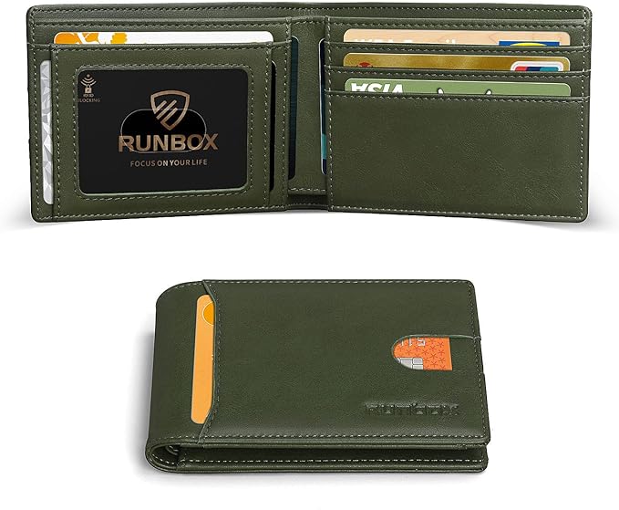 RUNBOX Wallet for Men Slim 11 Credit Card Holder Slots Leather RFID Blocking Small Thin Men's Wallet Bifold Minimalist Front Pocket Large Capacity Gift Box
