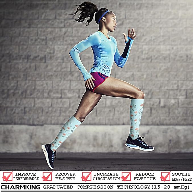 CHARMKING Compression Socks for Women & Men Circulation (8 Pairs) 15-20 mmHg is Best Support for Athletic Running,Cycling
