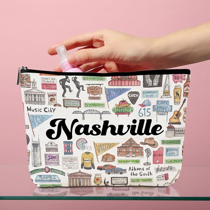 Nashville Cosmetic Bag Makeup Bag Nashvilles Lovers Gifts Nashville Travel Souvenir Merch Vacation Friendship Gifts for Women Nashvilles Lovers Best Friend Girl Trip Gift Favors Christmas Birthday