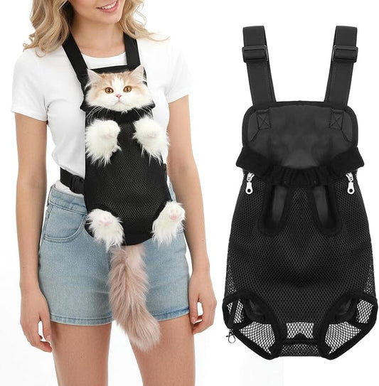 Pet Travel Leg-Out Backpack Cat Backpack Carrier Adjustable Pet Front Carriers Cat Bag Hands-Free Dog Carrier Backpacks Holder for Small Medium Dogs Cats Camping Traveling Cycling Walking