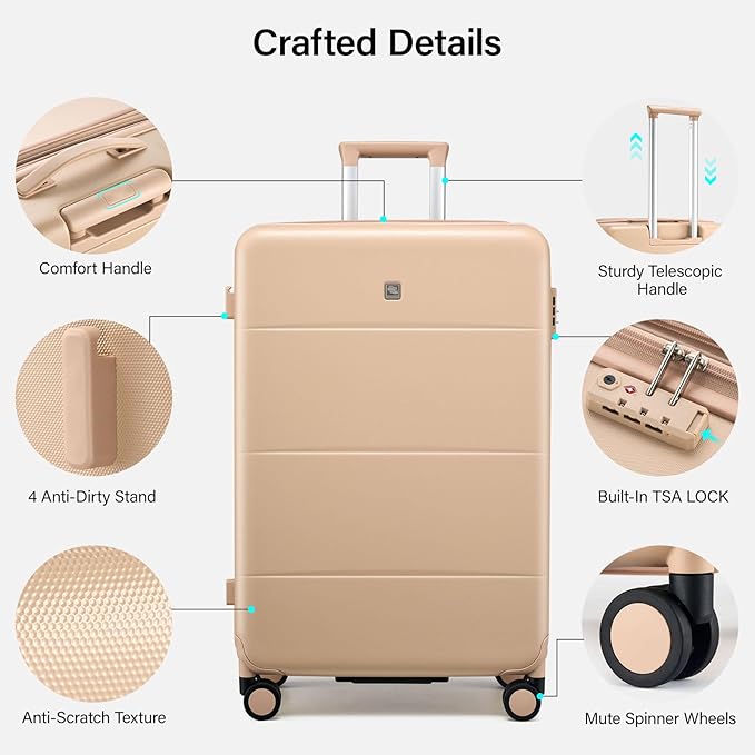 Hanke Expandable 28 Inch Luggage with Spinner Wheels, Hardside Large Suitcase, All-PC Hard Shell Checked Luggage, TSA Lock, Durable Checked-Large (Cuba Sand, 114L)