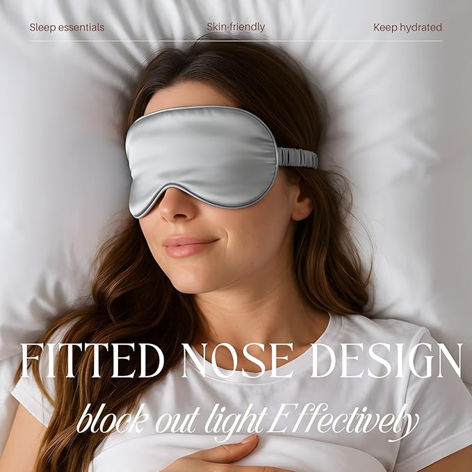 Silk Satin Sleeping Eye Mask, Silvergrey Sleep Eye Mask Night Blindfold for Women and Men, Soft Breathable Blackout Eyeshade Eye Cover for Travel, Wedding Bridesmaid Gift