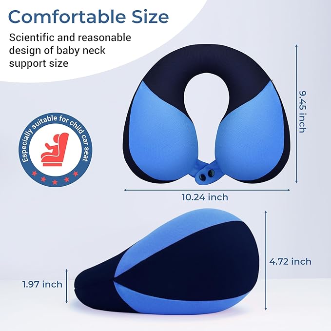 COOLBEBE Kids Travel Neck Pillow, Softly Double Support Travel Pillow for Car & Airplane, Traveling Gifts for Toddler & Children (1, Haze Blue)