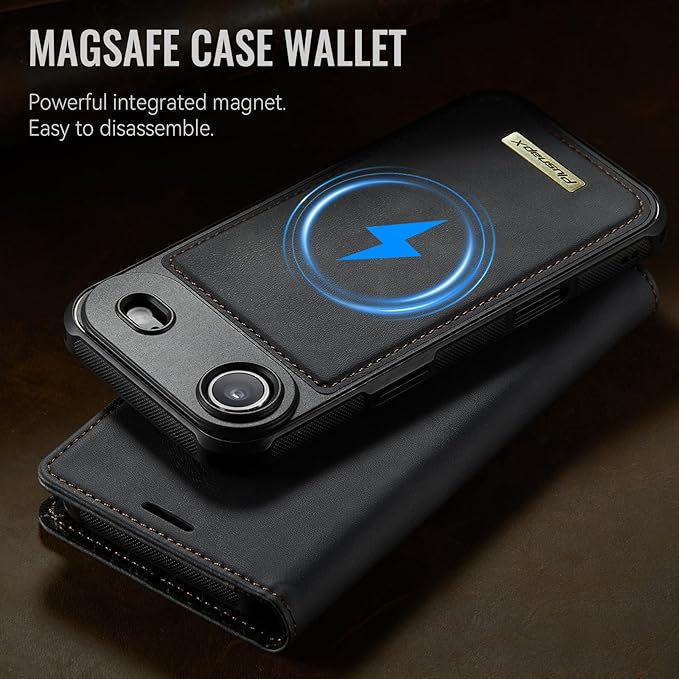 PlusnapX Wallet Case for iPhone Air Compatible with Magsafe, 2-in-1 PU Leather Flip RFID Blocking Card Holder Stand ShockAirof Magnetic Detachable Cover for iPhone 17 Air Case 6.5", Black