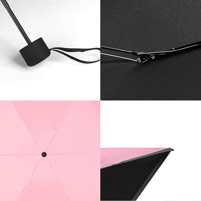 GAOYAING Mini Compact Travel Umbrella with Reflective Safety Stripes, Portable Folding Design with Case