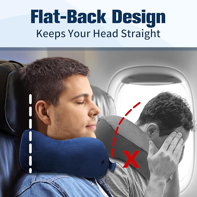 Neck Pillow for Traveling, Travel Pillows for Airplanes,100% Pure Memory Foam Travel Neck Pillow, Adjustable Flight Pillow, Portable Plane Accessories with Eye Mask, Earplugs, Carry Bag