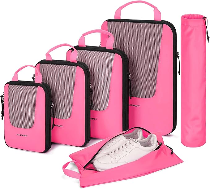 BAGSMART Compression Packing Cubes for Travel, 6 Set/5 Set/4 Set, Compression Suitcase Organizer Bags Set for Suitcases Travel Essentials, Lightweight Packing Organizers