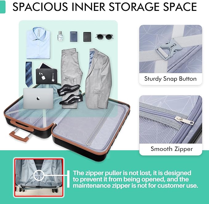 AnyZip Luggage PC ABS Hardside Lightweight Suitcase with 4 Universal Wheels TSA Lock Checked-Medium 24 Inch Black Brown