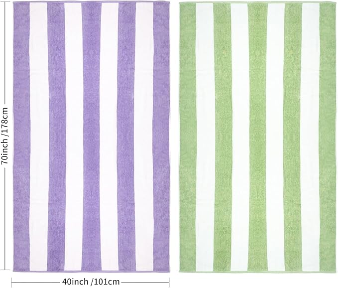 CLOWOOD Plush Oversized Beach Towel - Cotton 40 x 70 Inch Large Thick Grass Green Striped Cabana Pool Swimming Towel