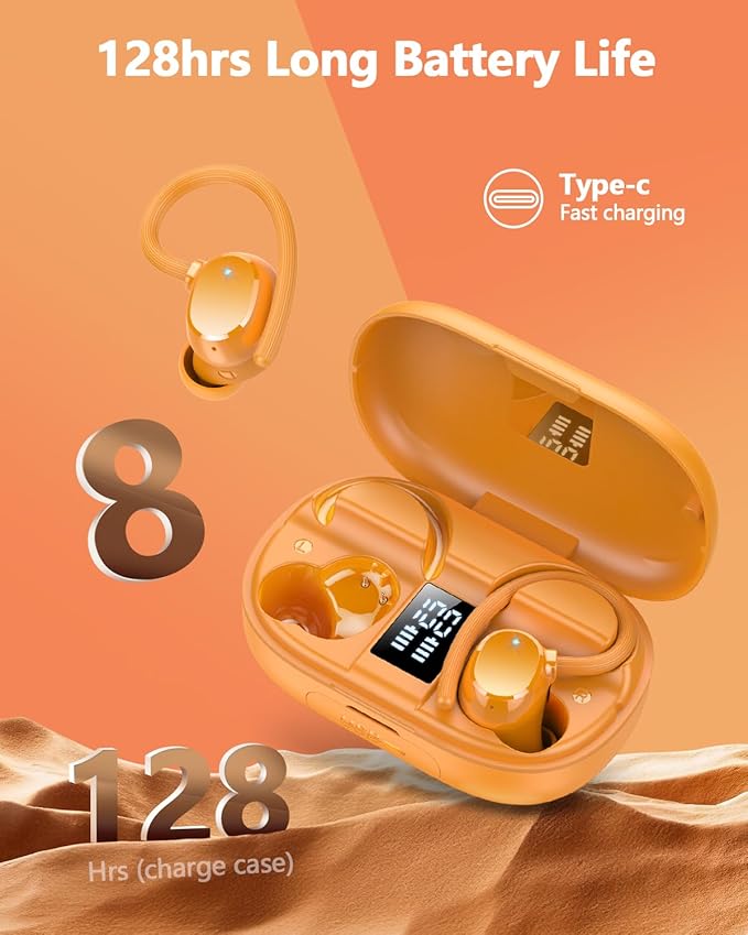Wireless Earbuds 128hrs Bluetooth 5.3 Headphone Sport, 2025 Bluetooth Earbuds Stereo Deep Bass Over Ear Bud with Earhooks, ENC Noise Cancelling Mic, IPX7 Waterproof Earphone for Workout/Running