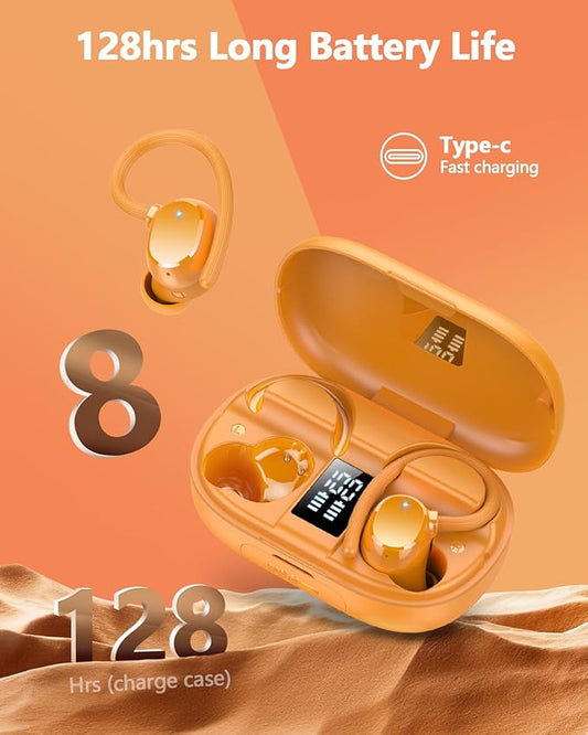 Wireless Earbuds 128hrs Bluetooth 5.3 Headphone Sport, 2025 Bluetooth Earbuds Stereo Deep Bass Over Ear Bud with Earhooks, ENC Noise Cancelling Mic, IPX7 Waterproof Earphone for Workout/Running