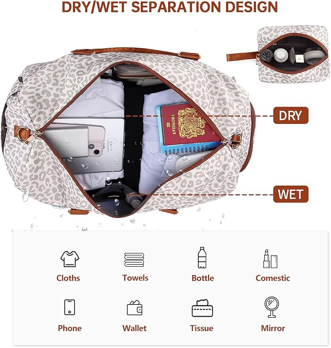 Duffle Bag for Travel, Weekender Bag with Shoe Compartment, Carry On Overnight Bag for Women with Toiletry Bag, Gym Bag with Wet Pocket, Hospital Bags for Labor and Delivery Beige