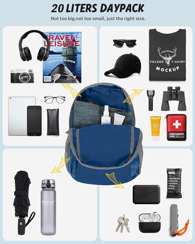 Gonex Ultra Lightweight Packable Backpack 20L Daypack Handy Foldable Camping Outdoor Travel Cycling Backpacking