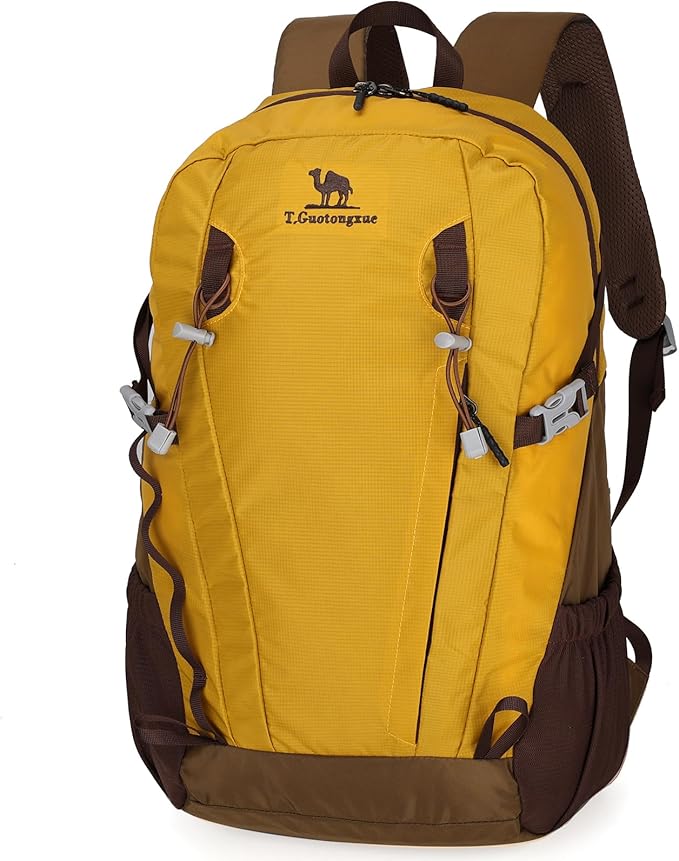 30L Small Waterproof Hiking Backpack with Chest Strap for Men Women, Lightweight Climbing Daypack, Yellow