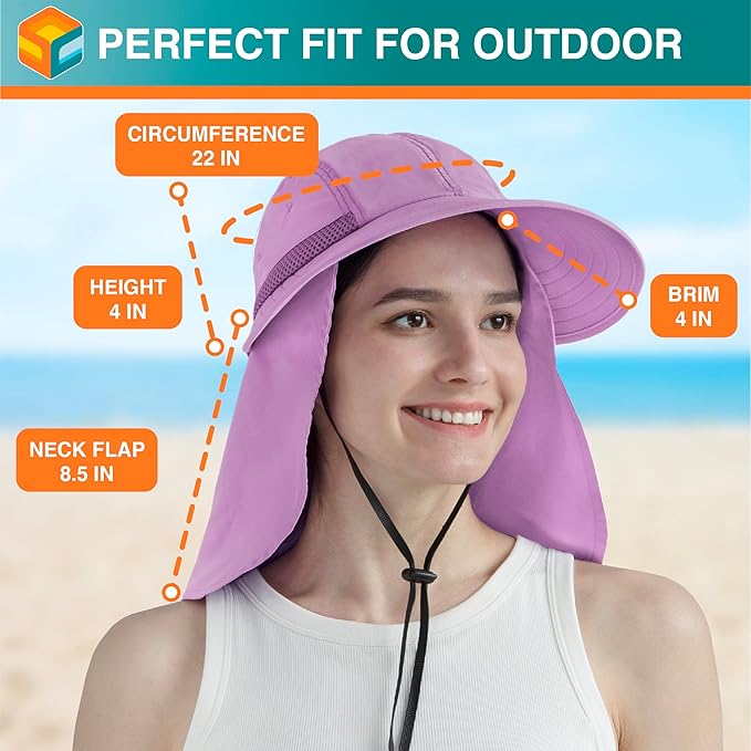 SUN CUBE Sun Hat for Women with Ponytail Hole Neck Flap, Gardening Hat Women Sun Protection, UV Hats Hiking Walking Fishing