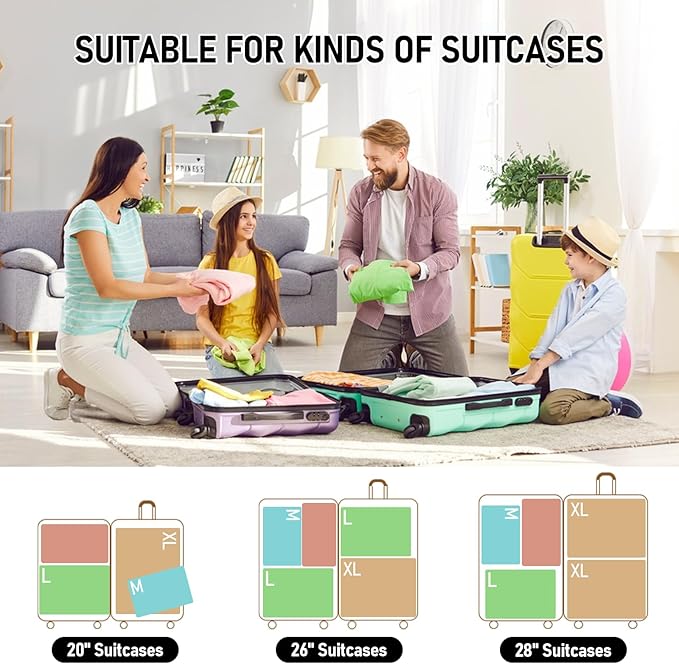 4-Piece Packing Cube Set - Lightweight Luggage Organizers for Travel, Vacation and Suitcases - Durable Accessories with Compression