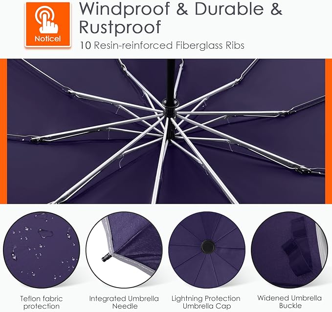 Bodyguard Inverted Umbrella - Large Windproof for Rain & Sun, Compact Reverse With Reflective Stripe, Teflon-Coated for Women Men, Travel Folding With Cover Bag