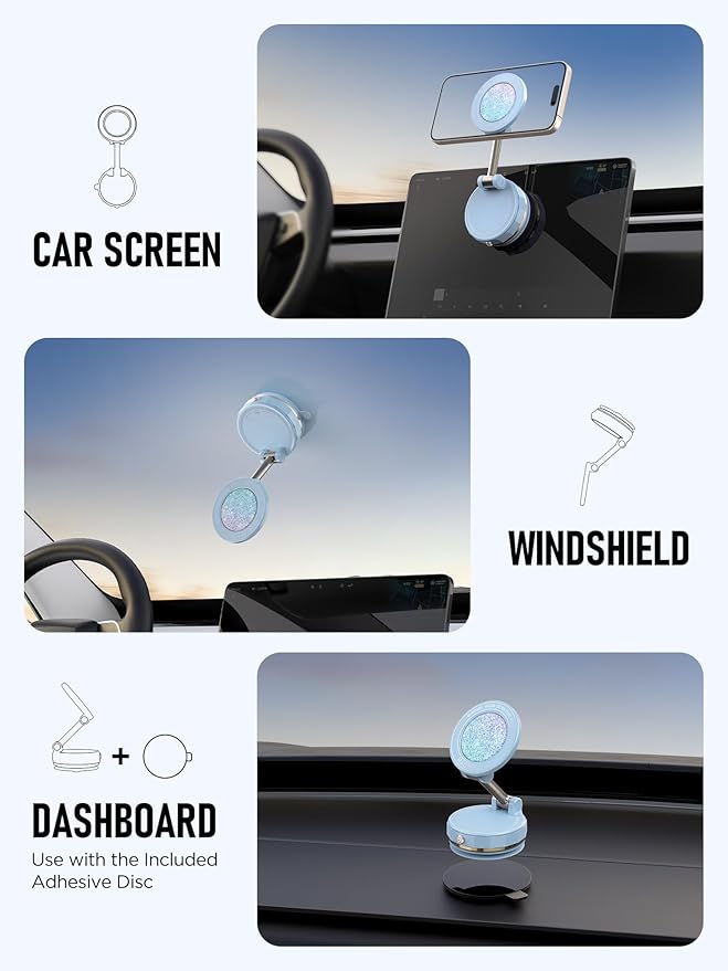ETODBUWS Upgraded Vacuum Magnetic Car Phone Holder for MagSafe[108+LBS Strongest Suction & 3000gf Strongest Magnetic],360° Adjustable Suction Cup Phone Mount for Car,Gym,Mirror,Men Women-Blue