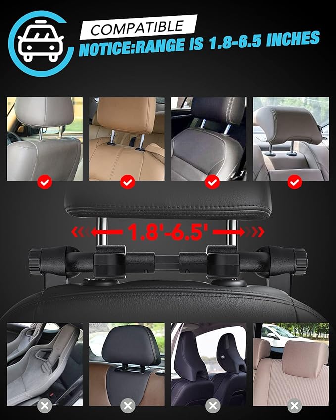JZCreater Car Headrest Pillow, 180°Adjustable Head Neck Support Pillow, U- Shaped, Travel Sleeping Car Headrest, Only for Car Seat Headrest with Poles，Not Fit for Vehicle if The Seat Without 2 Poles
