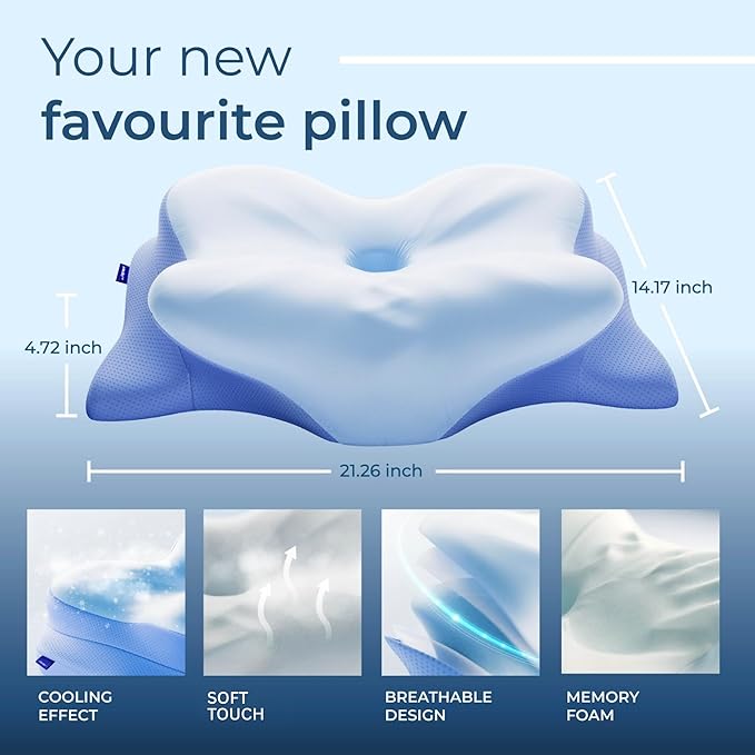 Derila Ergo Cervical Neck Pillow for Sleeping Pillow Contour Memory Foam Pillows for Back, Side Sleeper Pillows 21.25 x 14.17 x 4.72 inches