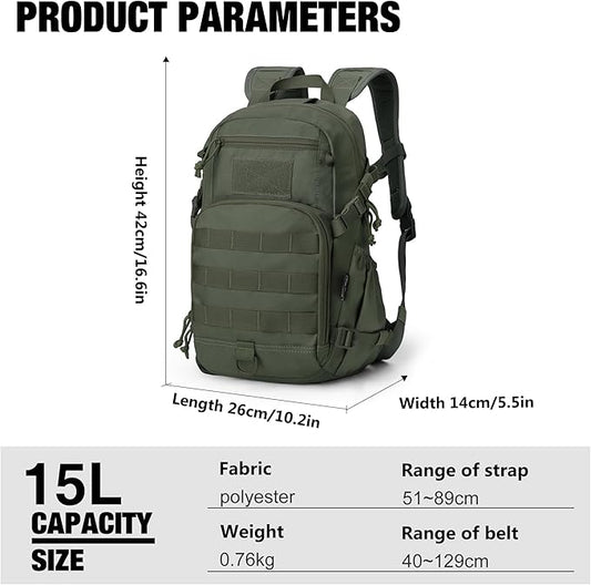 Mardingtop Small Tactical Backpack,Molle Hiking Backpack for Backpacking,Cycling and Biking,15L/25L Backpack