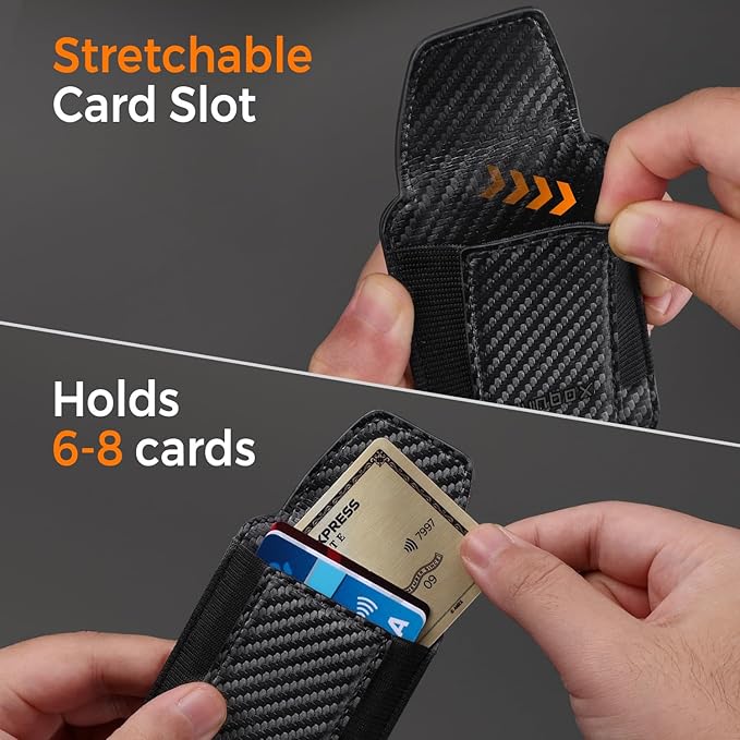 RUNBOX Slim Wallet for Men Front Pocket wallet with Cash Strap Minimalist Leather RFID Blocking wallet