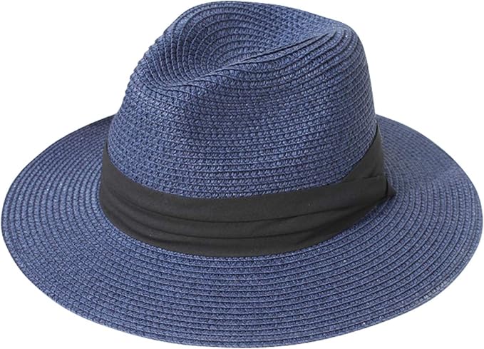 Lanzom Women Wide Brim Straw Panama Roll up Hat Fedora Beach Sun Hat UPF50+