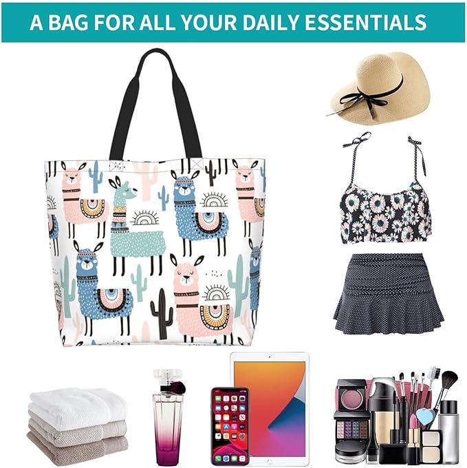 Large Tote Bag for Women Portable Beach Bag Reusable Grocery Bags Funny Gift Bag for Shopping Gym Travel