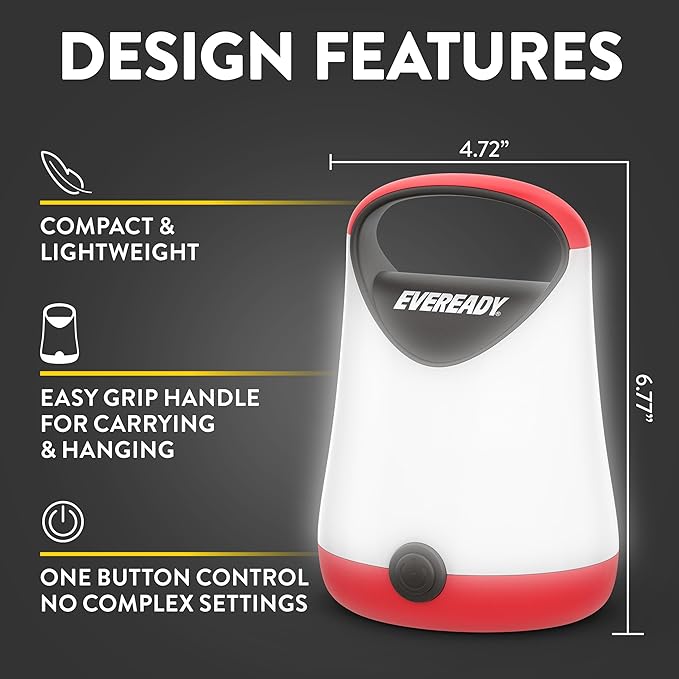 Eveready LED Camping Lantern X-250, Bright Tent Lights, Rugged Water Resistant LED Lanterns, 100 Hour Run-time (Batteries Included), Red and Black