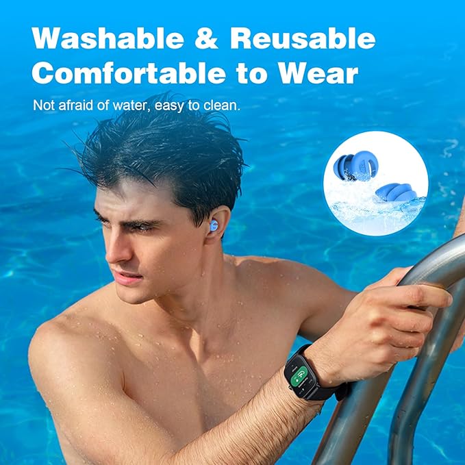 Ear Plugs for Sleeping Noise Cancelling, 36dB Noise Reduction Earplugs, Silicone Reusable Hearing Protection Ear Plug, Waterproof Earplug Suitable for Sleeping (Blue, 1 Pair)