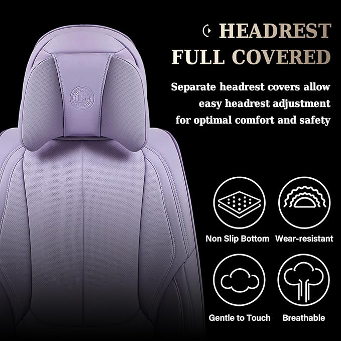 Coverado Universal Seat Covers Front, Universal Seat Covers for Cars, 2-Pack Waterproof Nappa Leather Car Seat Covers with Head Pillow, Auto Protectors Fit for Most Sedans SUV Pick-up Truck-Purple