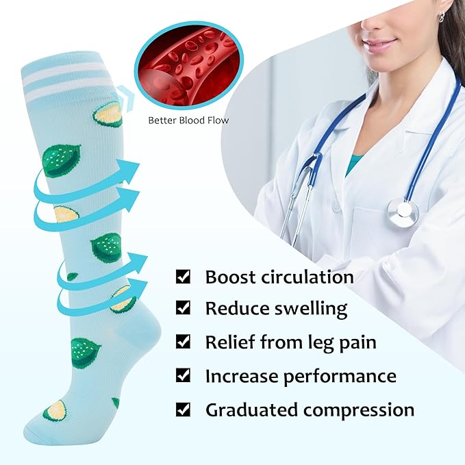fenglaoda Compression Socks for Women Men Support Circulation 6 Pairs Socks For Nurse, Travel, Flight