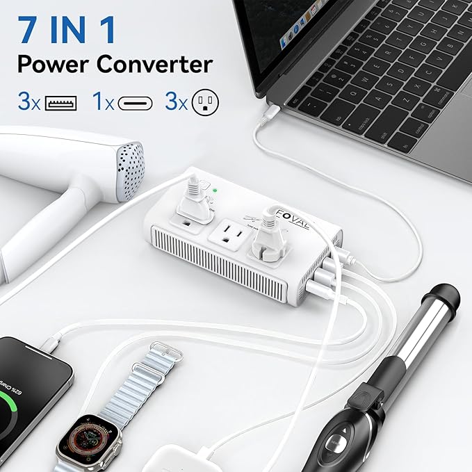 220V to 110V Travel Voltage Converter, FOVAL 2000W Power Converter for Hair Dryer, Straightener/Curling Iron with 4-Port USB (1 USB C), Step Down Transformer for US/EU/UK/AU/SA/Italy/India