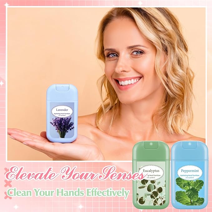 24 Pack Hydrating Mini Hand Sanitizer Spray Scented Hand Sanitizer Travel Size Portable Pocket Spray Reusable Sprayer Bottle for Women Teen Adults Office Family Purse Backpack