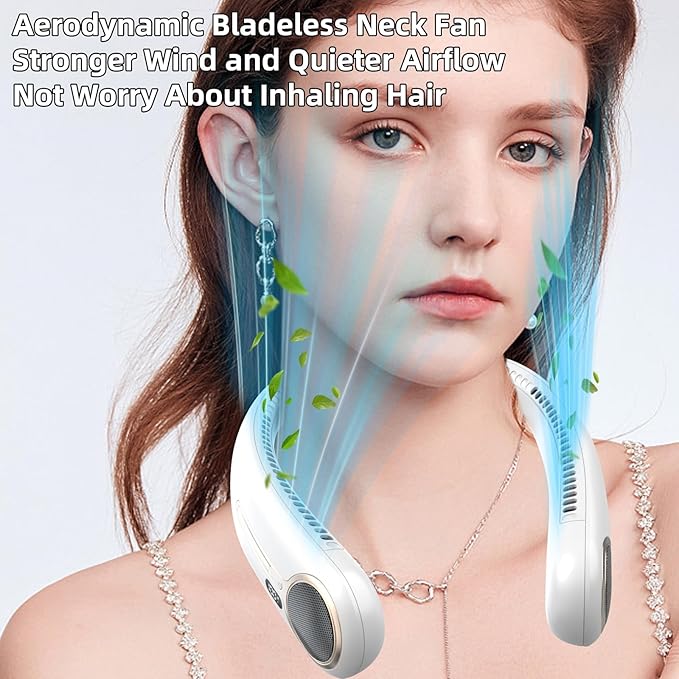 Portable Neck Fan,Hands Free Personal Wearable Bladeless Fan,6000mAh USB Rechargeable,360° Cooling,LED Display,4-Speeds,Birthday Gifts for Men Women Dad Mom,Stocking Stuffers Christmas Gifts (White)