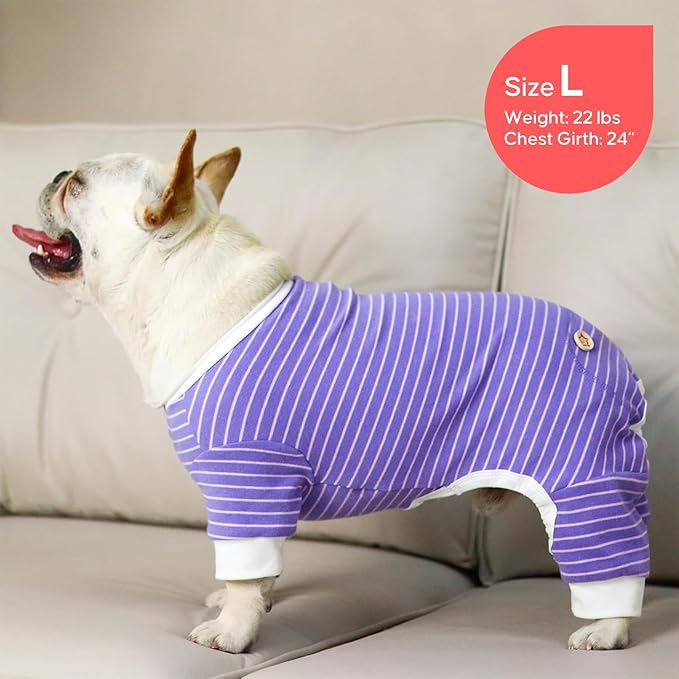 KYEESE Dog Pajamas Stretchable 4 Legs Doggie Jammies Striped Dog PJS Jumpsuit Lightweight Onesie Puppy Pajamas Soft Breathable Cozy Pet Outfit PJS Comfortable Sleepwear,Purple Striped, X-Small