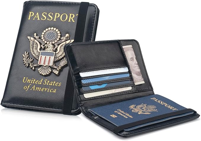 Coowayze Passport Holder Cover for Women Men, Leather US Passport Wallet Case with Vaccine Card Slot for Travel, RFID Passport Book Cover Travel Document Organizer Carrier