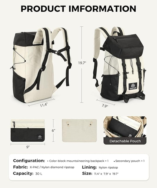 Hiking Backpack for Women Men Lightweight Camping Backpack with Rain Cover 30L Waterproof Hiking Daypack Bag with Hiking Pole Carrying System for Travel Trekking Mountaineering Large Capacity (Black)