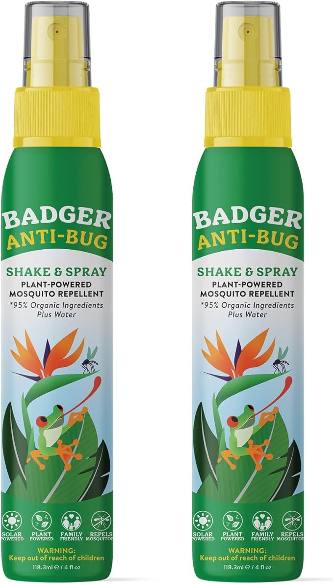 Badger Bug Spray, Family Friendly All Natural Mosquito Repellent w/Organic Essential Oils, Great Smelling Citronella Spray, Effective for 3 Hours, Deet-Free Vegan Insect Repellent, 4 fl oz, 2-Pack